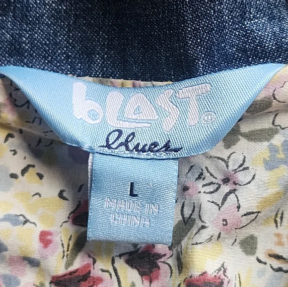 Denim Shacket Jacket Blast Blues Patch L Vintage? - Picture 11 of 12